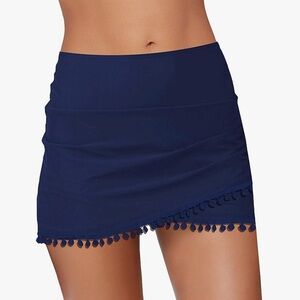 Navy Blue Swim Skirt with Tassel Trim